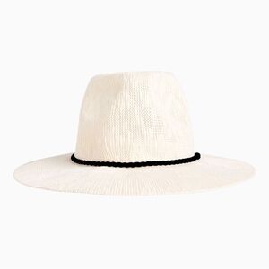 RACHEL ZOE Packable Ivory Panama Hat with black rope trim brand new in bag